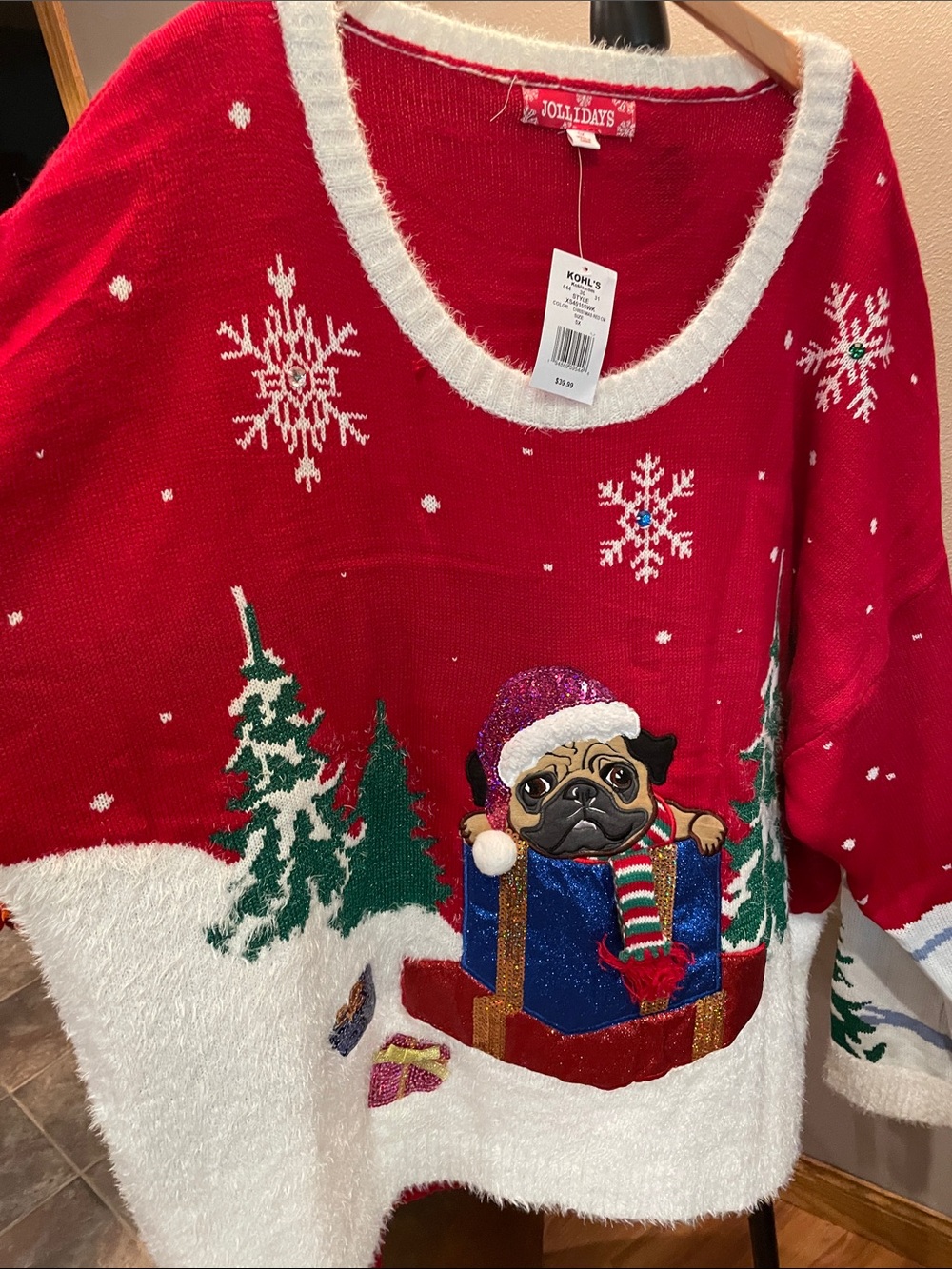 JOLLYDAYS Red Pug Holiday Crewneck Sweater - Women